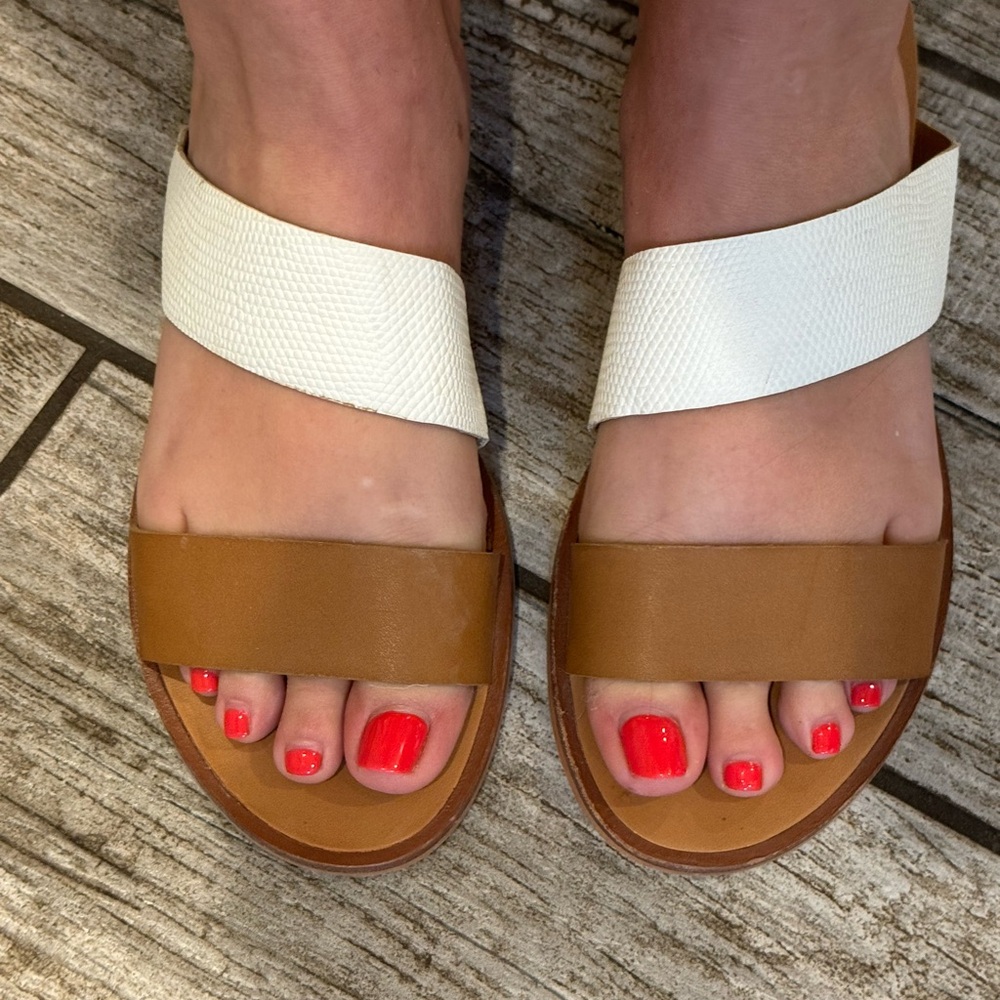 Dolce Vita White and Tan Sandals Two-Strap Design